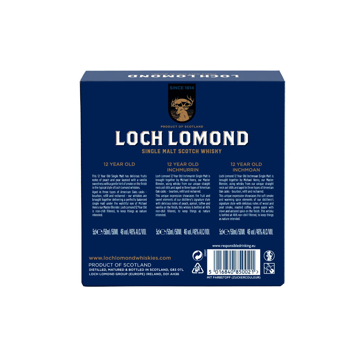 Loch Lomond 12 Year Old Whisky Miniatures Gift Set (3x5cl) (Back of Pack)